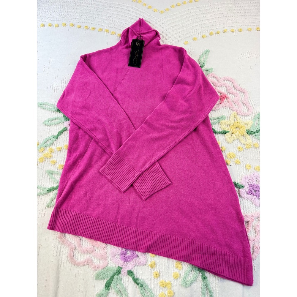 DG2 Diane Gilman Pink Asymmetrical Turtleneck Sweater Womens Small NWT Fuchsia - Picture 2 of 10